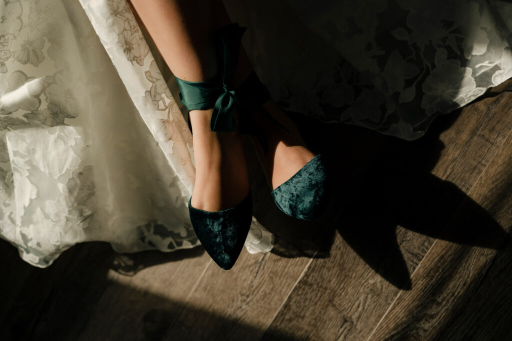 Bride Emily getting ready at her Milton home before the wedding ceremony.