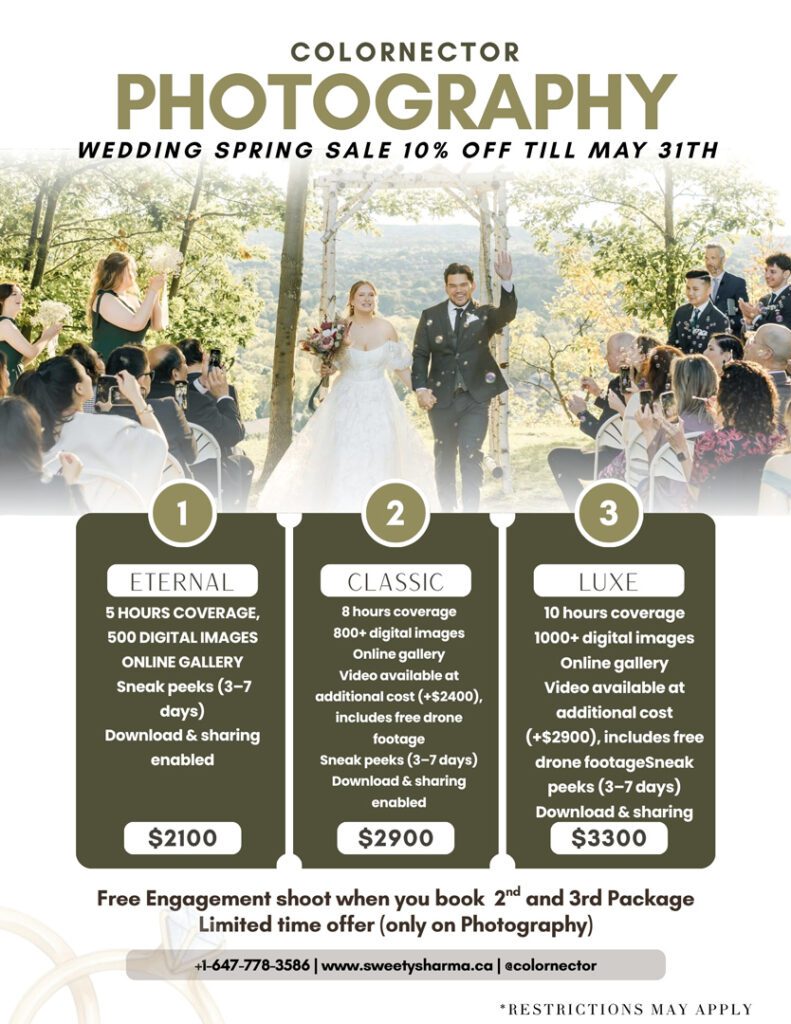 Toronto wedding photography pricing guide by Sweety Sharma Photography